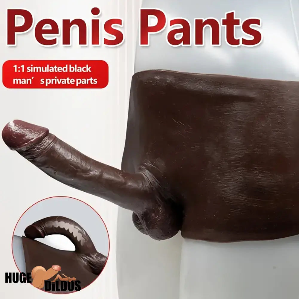 6.29in Wearable Silicone Ebony Hollow Dildo Pants With Builtin Skeleton