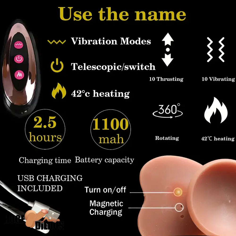 9in Real 4in1 Heating Thrusting Automatic Rotation Remote Control Dildo