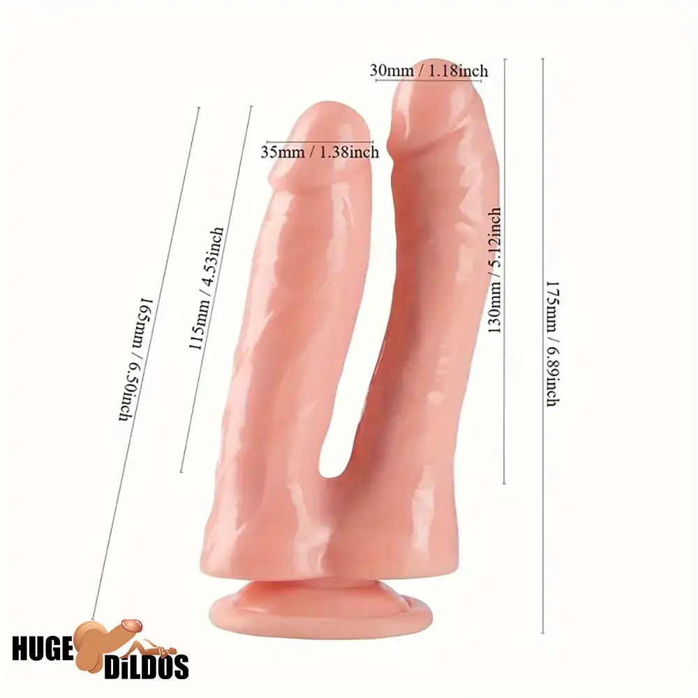6.89in Lifelike Double Penetration Dildo Vagina Anal Dilator With Sucker