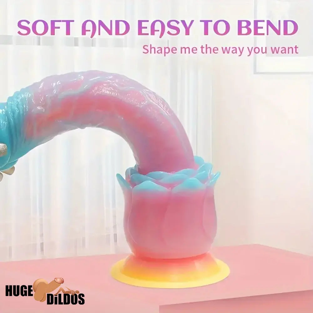 9.84in Silicone Soft Luminous Fantasy Handheld Dildo With Rose Flower Base