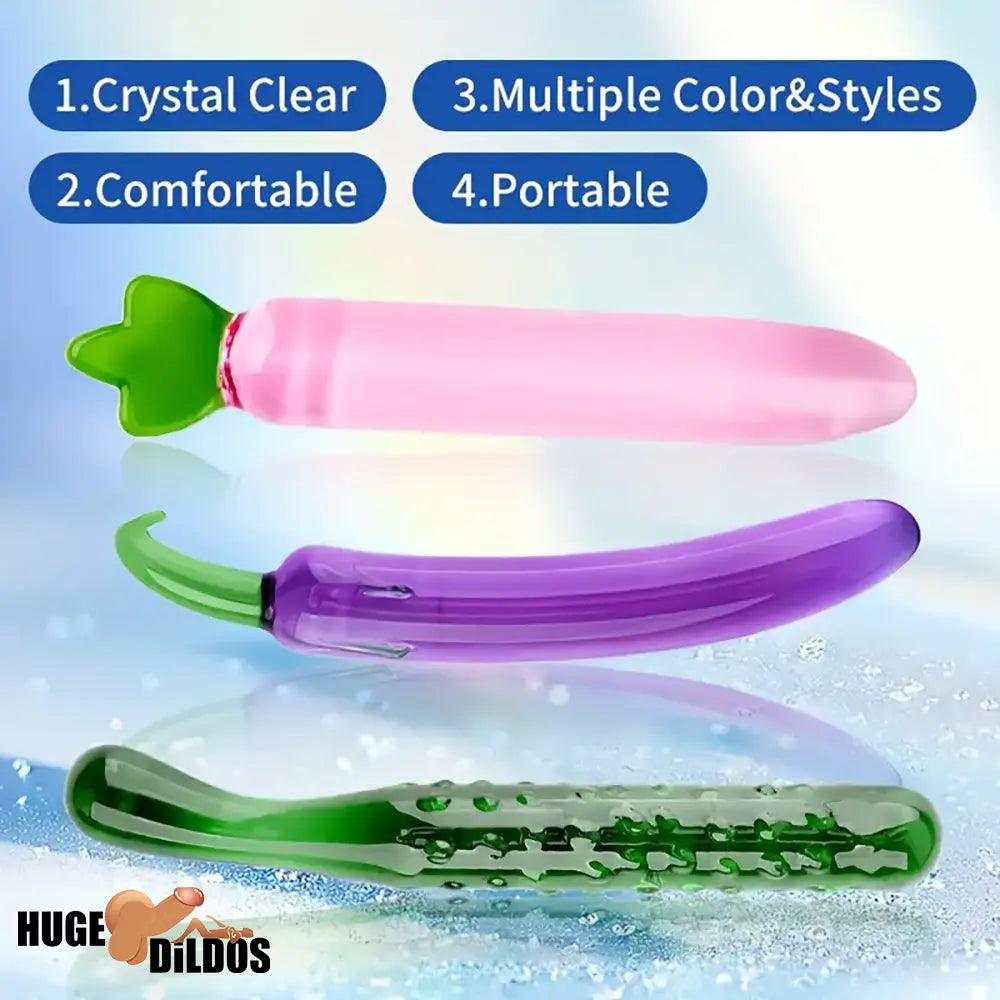 6.2in 7.5in 7.7in Multiple Colors Fruit Vegetable Crystal Glass Anal Dildo