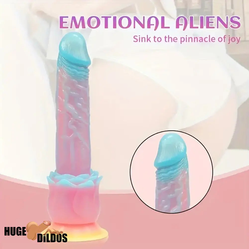 9.84in Silicone Soft Luminous Fantasy Handheld Dildo With Rose Flower Base
