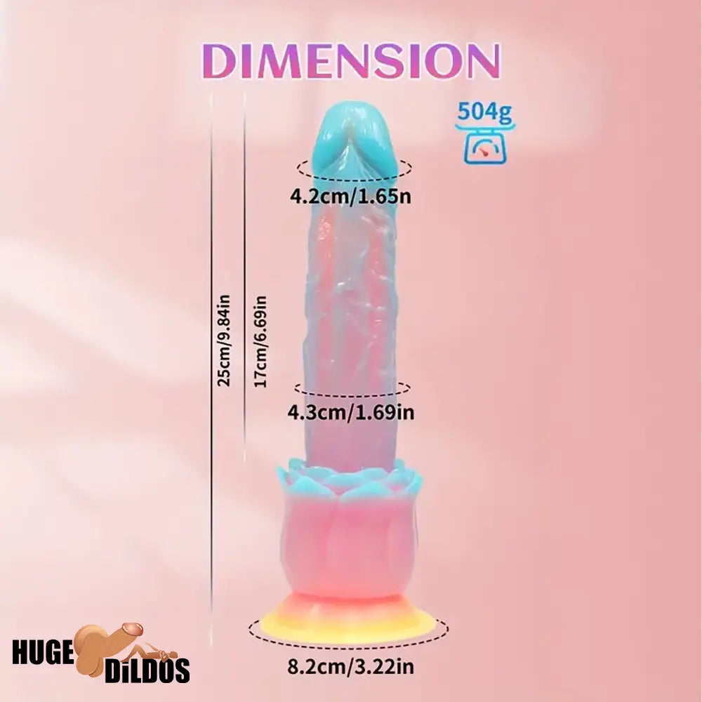 9.84in Silicone Soft Luminous Fantasy Handheld Dildo With Rose Flower Base
