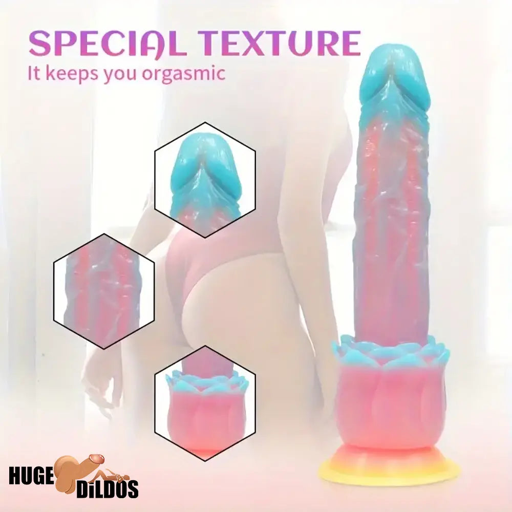 9.84in Silicone Soft Luminous Fantasy Handheld Dildo With Rose Flower Base