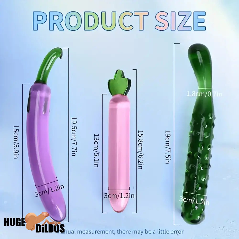6.2in 7.5in 7.7in Multiple Colors Fruit Vegetable Crystal Glass Anal Dildo