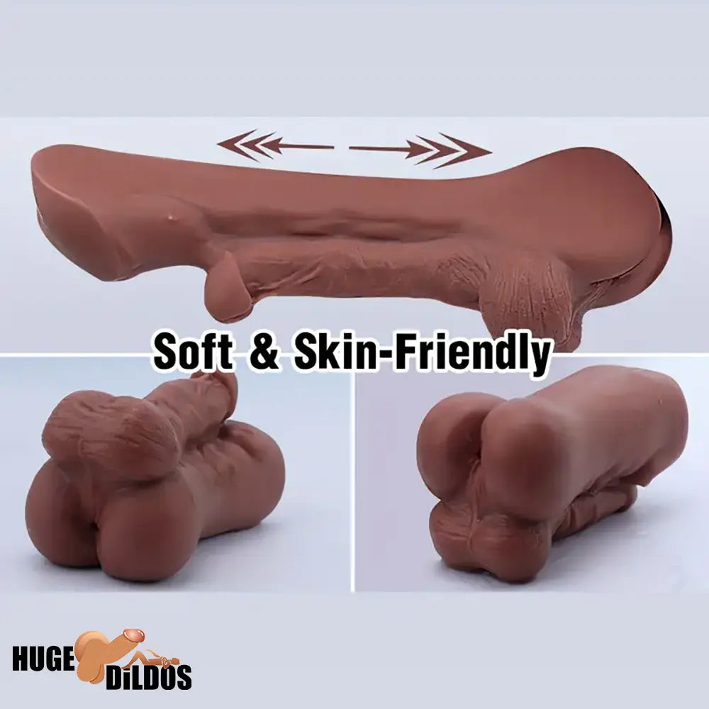 6.3in Premium 3D Lifelike Silicone Flexible Ebony Dildo Anal Pocket Pussy