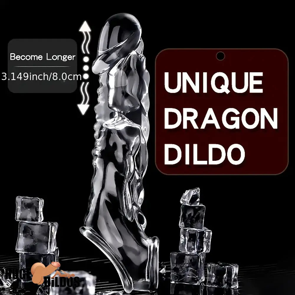 8.6in Vibrating Dildo Sleeve Dragon Soft Cock Enlargement Penis Sex Toy