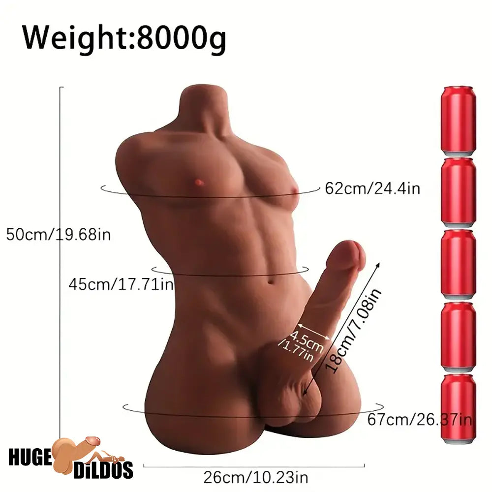 7.08in Premium Silicone Realistic Dildo With Male Sex Doll Torso Stimulation