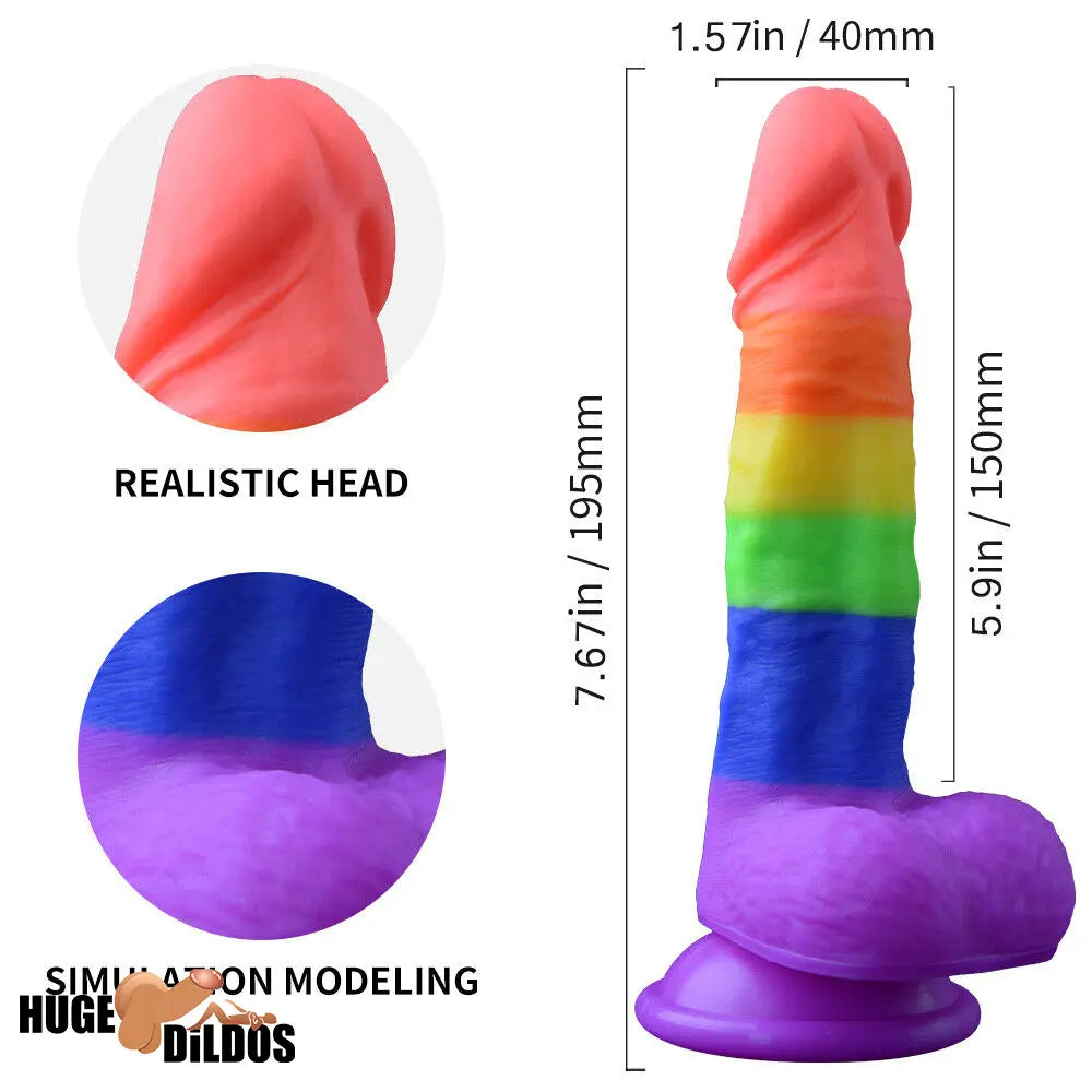 7.67in Silicone Rainbow Soft Dildo For Gay LGBT Anal Vaginal Clit Stimulation