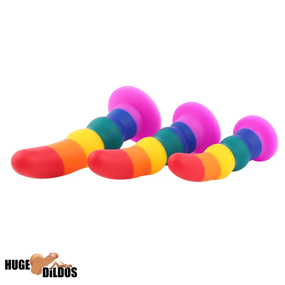 5.11in 6.1in 7.08in Silicone Rainbow Flexible Dildo For Gay LGBT Sex Love