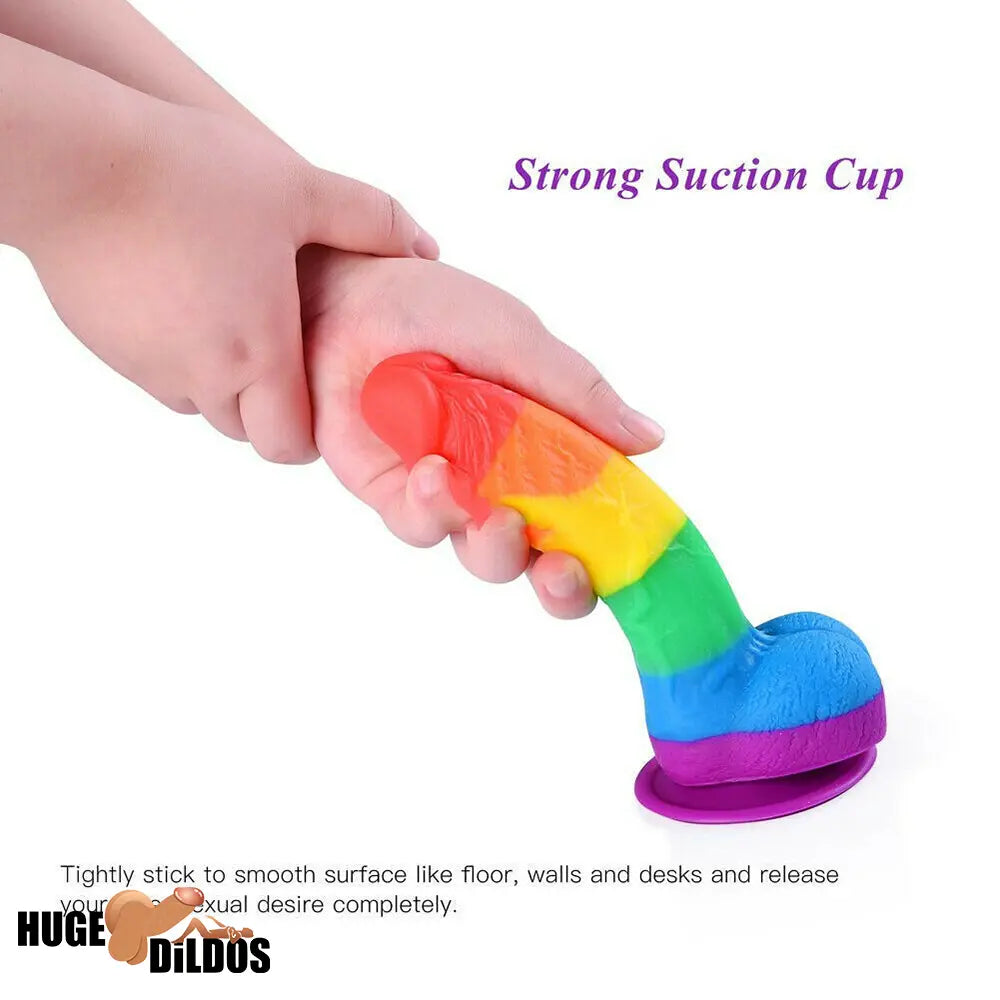7.67in Silicone Rainbow Soft Dildo For Gay LGBT Anal Vaginal Clit Stimulation