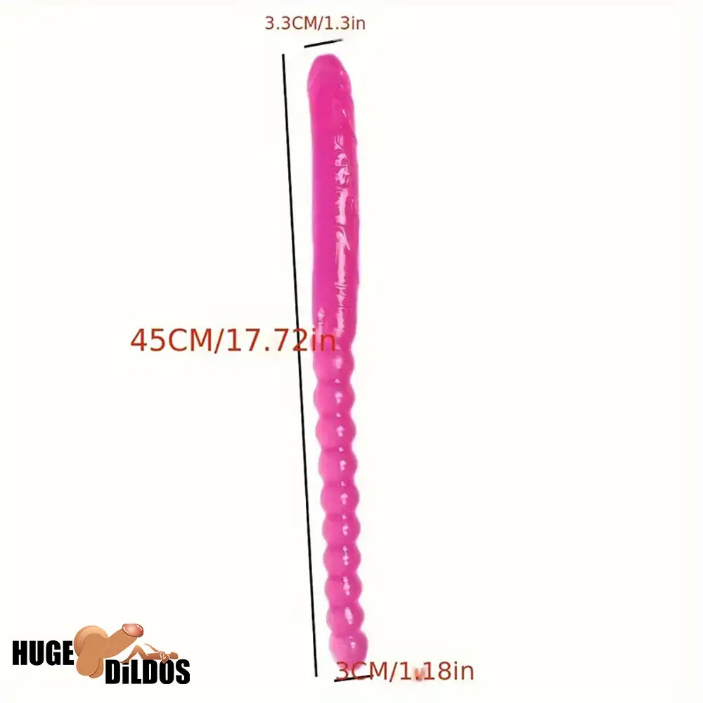 17.72in Extra Long Double Heads Crystal Cock Simulation Dildo With Beads