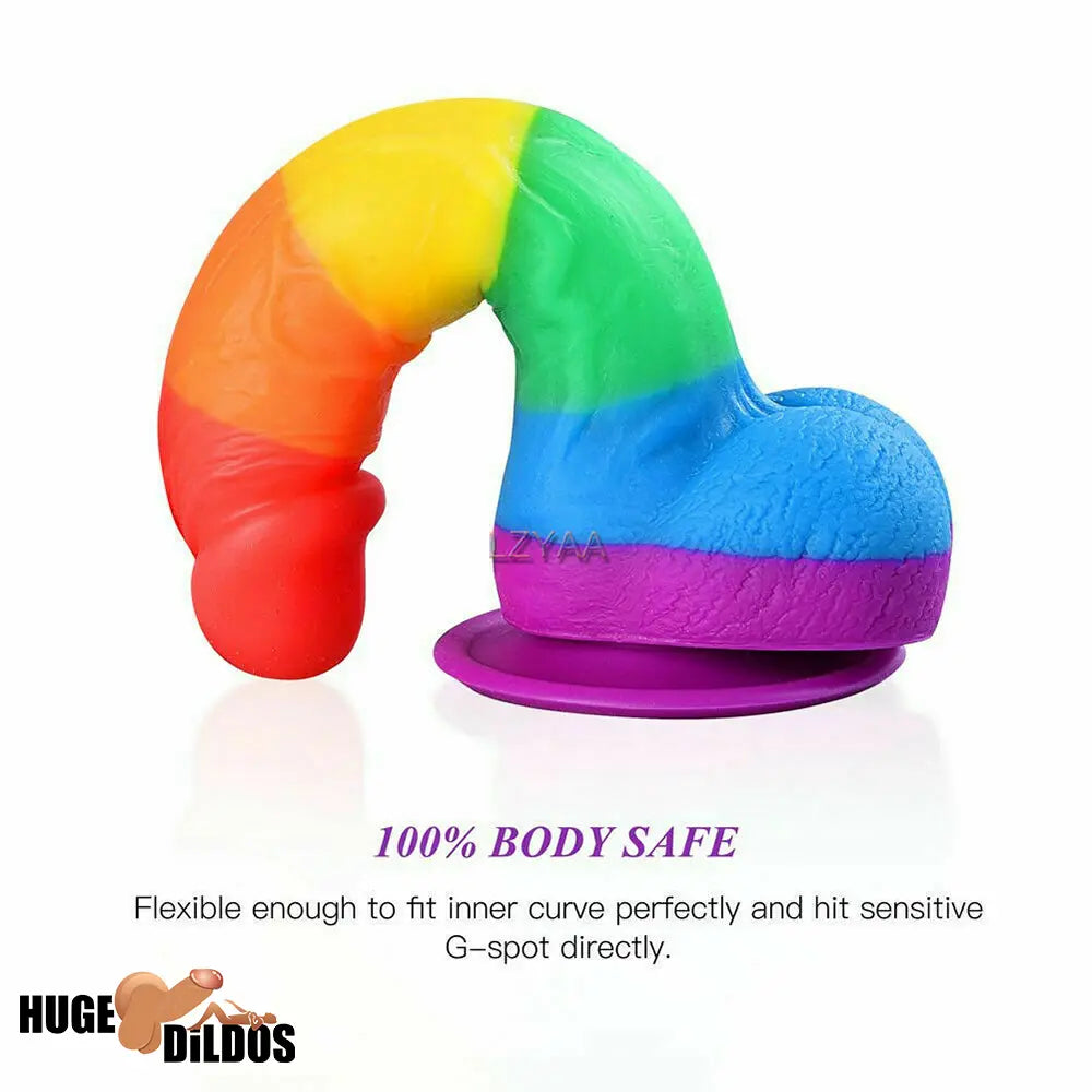 7.67in Silicone Rainbow Soft Dildo For Gay LGBT Anal Vaginal Clit Stimulation