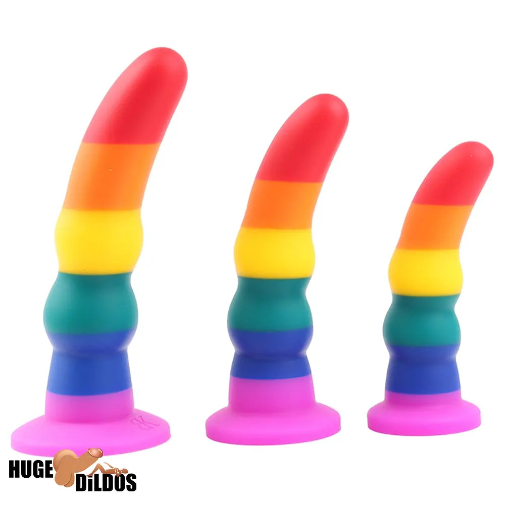5.11in 6.1in 7.08in Silicone Rainbow Flexible Dildo For Gay LGBT Sex Love