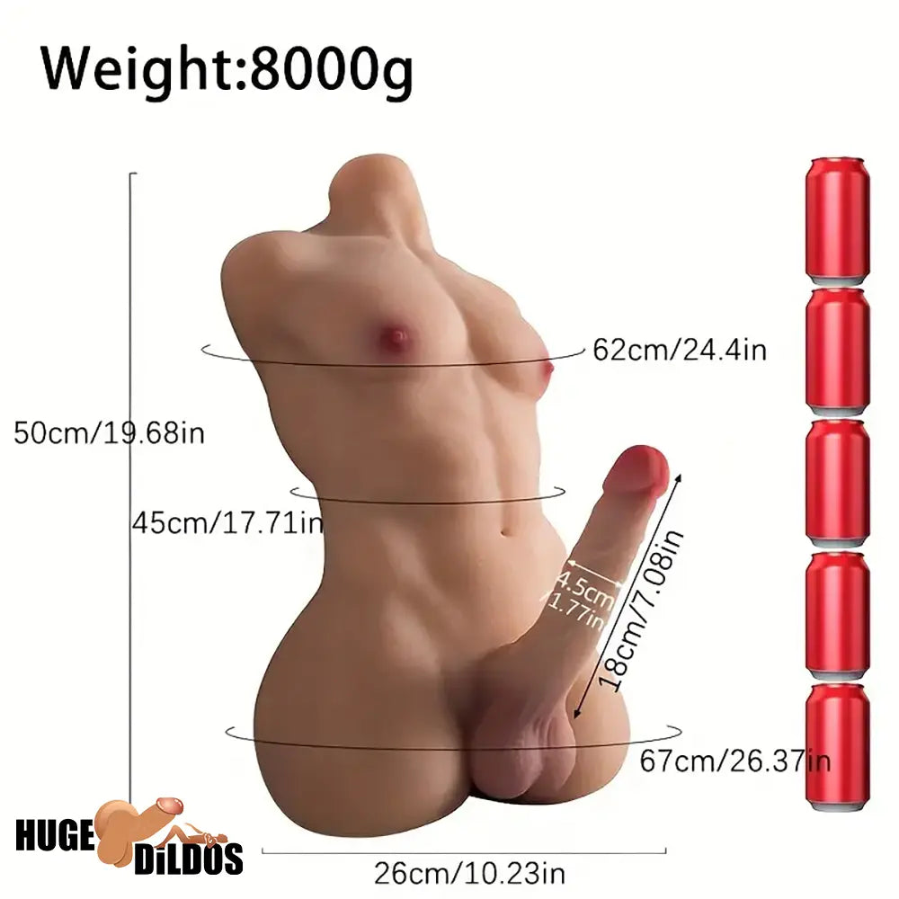 7.08in Premium Silicone Realistic Dildo With Male Sex Doll Torso Stimulation