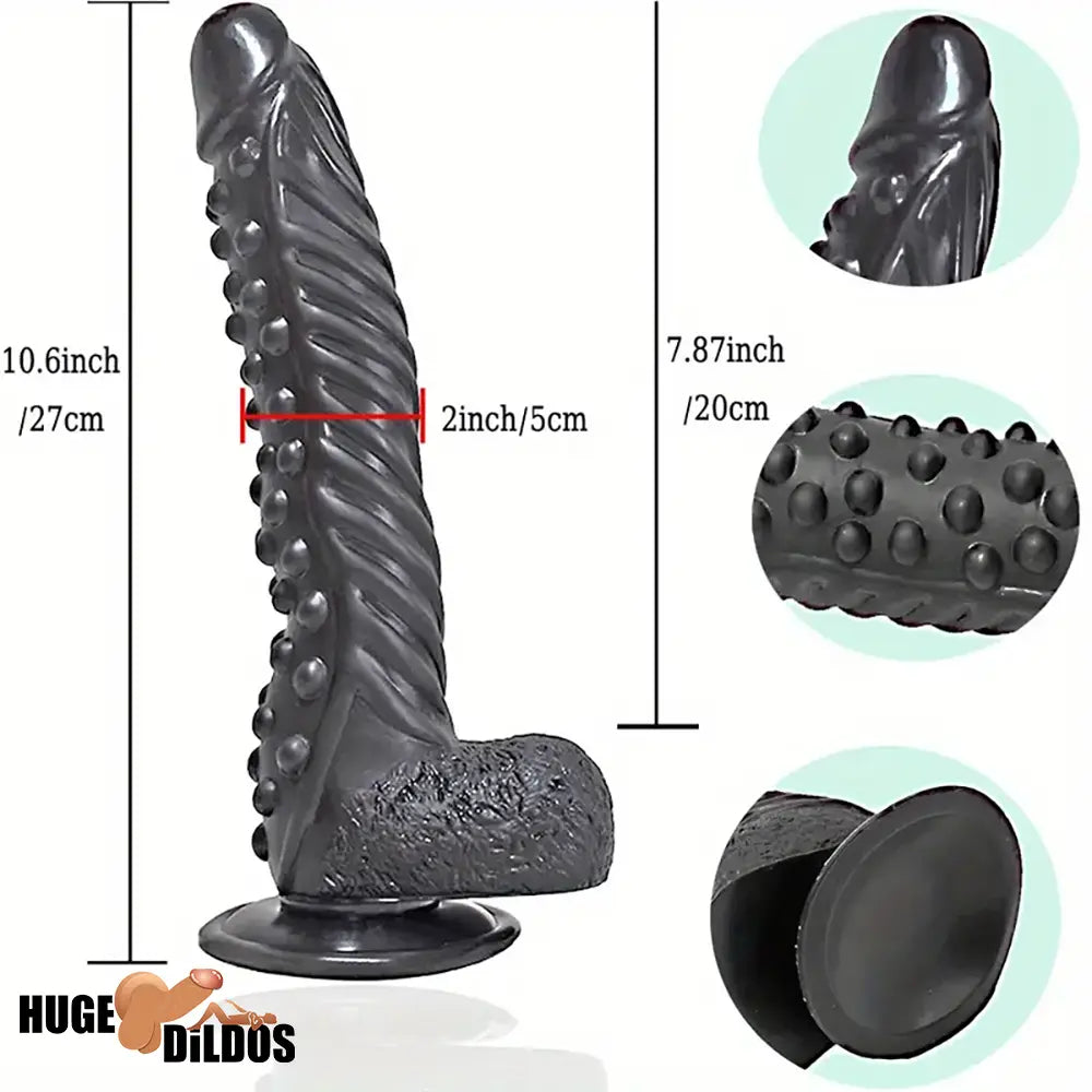 10.6in Spiked Big Fantasy Grainy Dildo For Vagina Prostate Black Cock