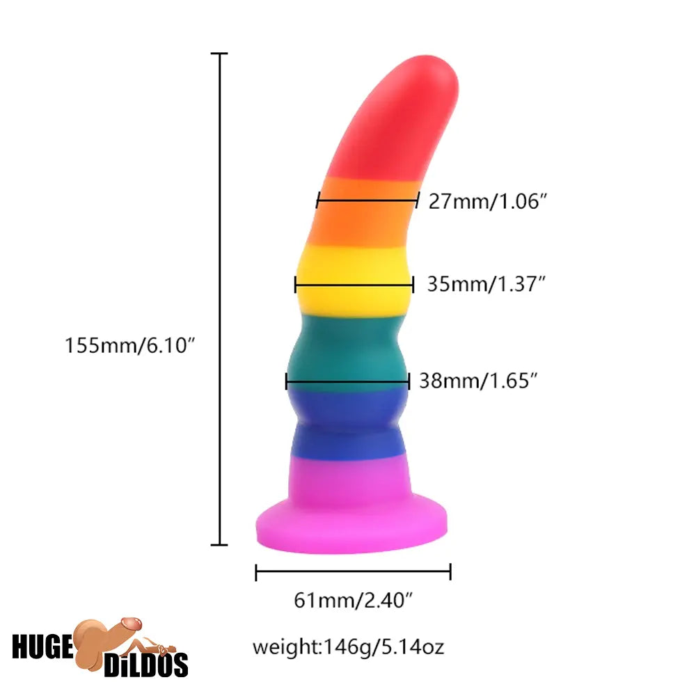 5.11in 6.1in 7.08in Silicone Rainbow Flexible Dildo For Gay LGBT Sex Love