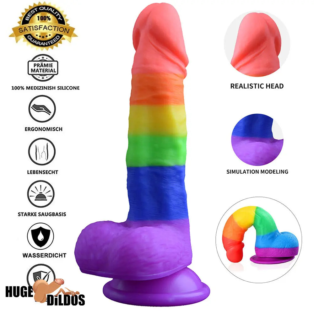 7.67in Silicone Rainbow Soft Dildo For Gay LGBT Anal Vaginal Clit Stimulation