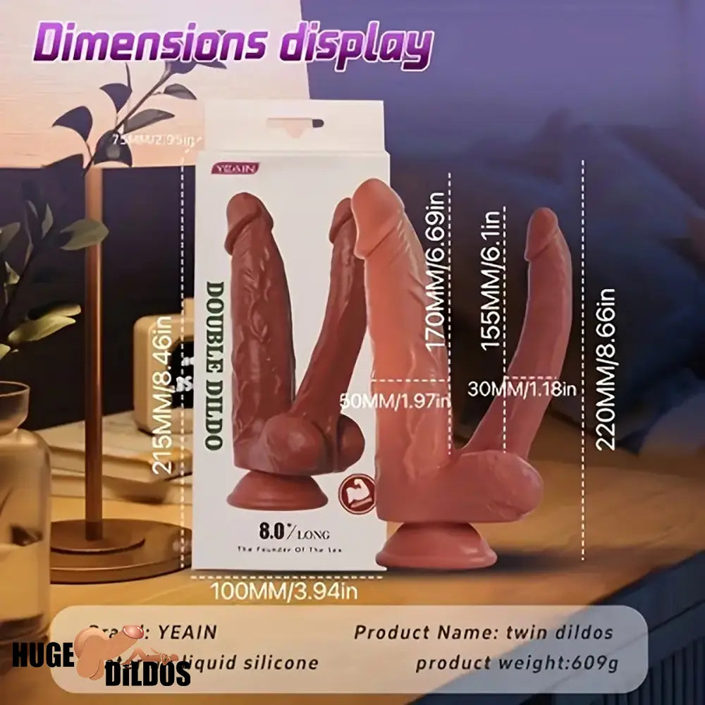 8.66in Realistic Double-Headed Flexible Silicone Soft Big Anal Dildo