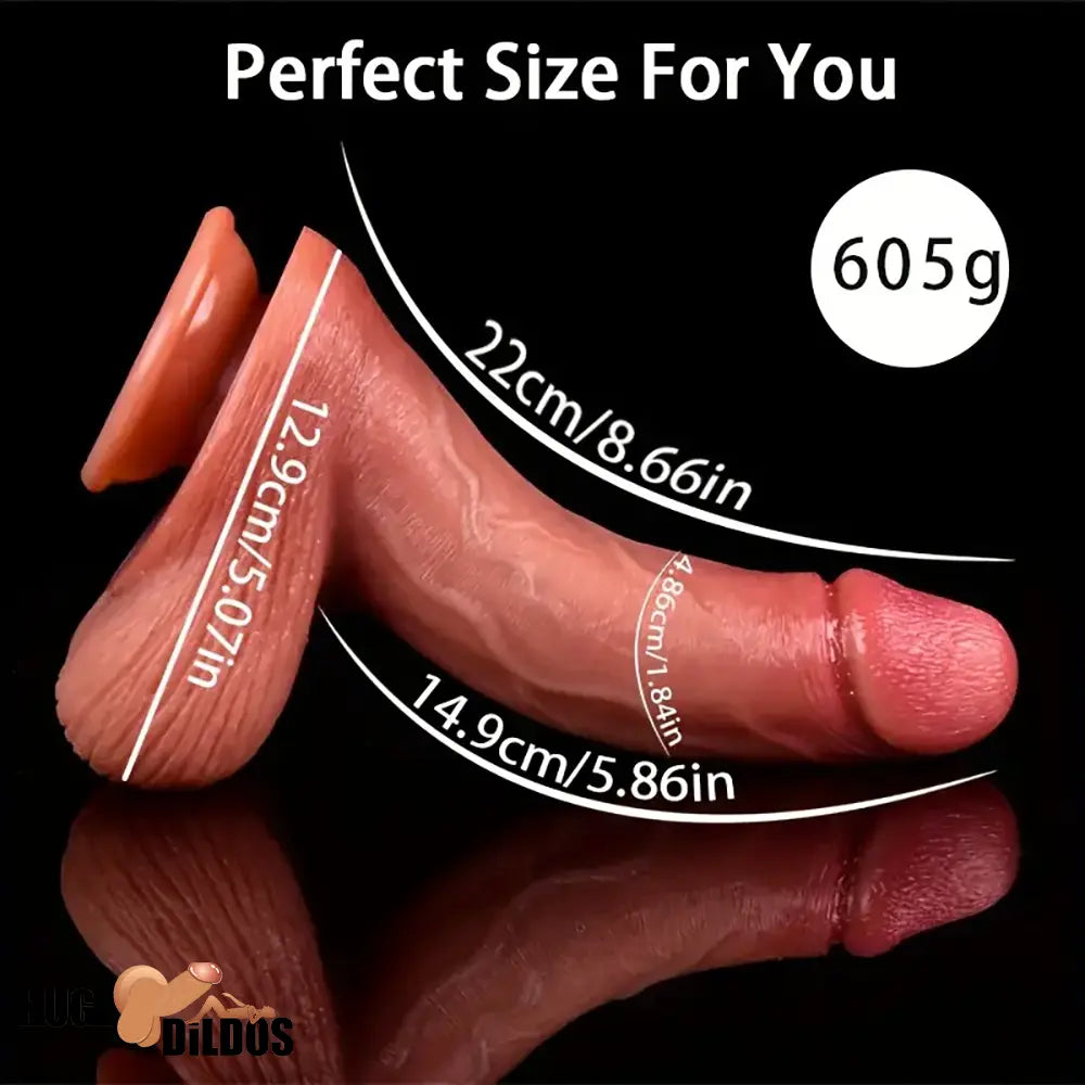 8.66in Soft Real Big Silicone Curved G Spot Dildo For Hands Free Cock Play