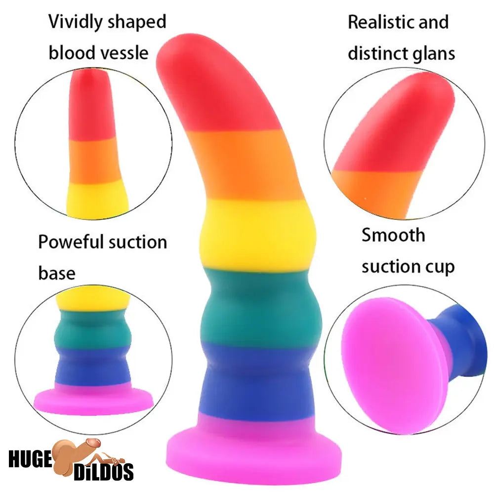 5.11in 6.1in 7.08in Silicone Rainbow Flexible Dildo For Gay LGBT Sex Love