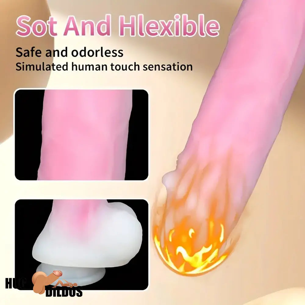 9.25in Big Silicone Soft Lifelike Vibrating Heating Remote Real Anal Cock Dildo