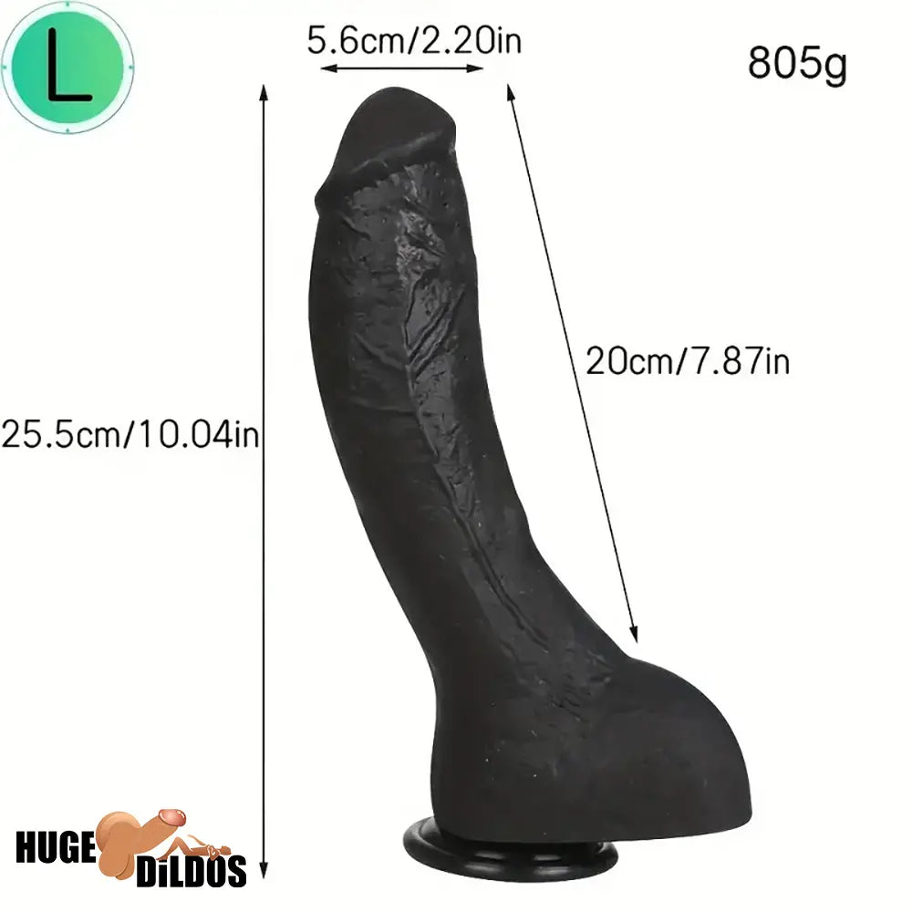 7.28in 8.27in 10.04in Soft Real Ebony Big Looking Silicone Cock Anal Dildo