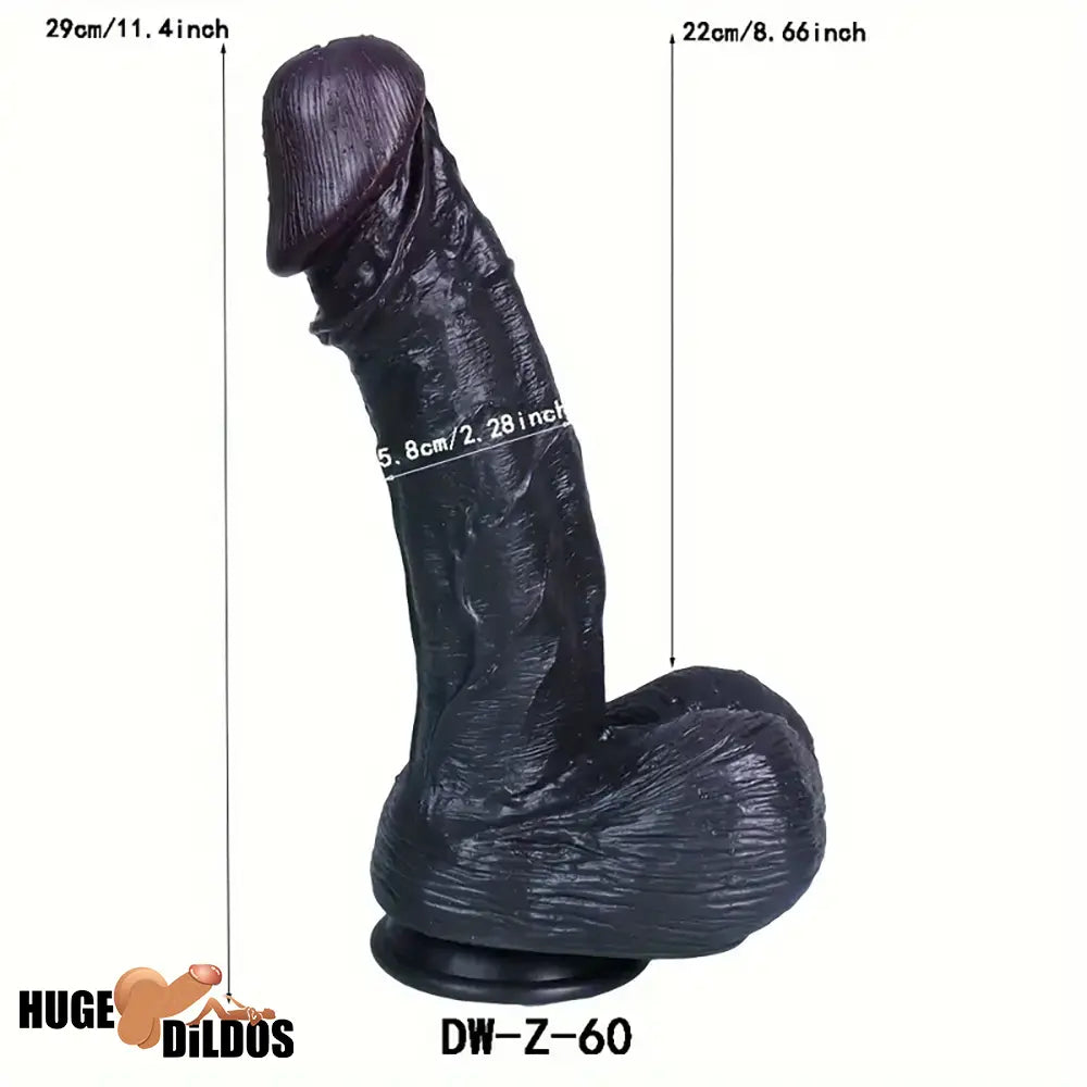 11.4in Silicone Ebony Large Soft Dildo For Women Couples Suction Cup