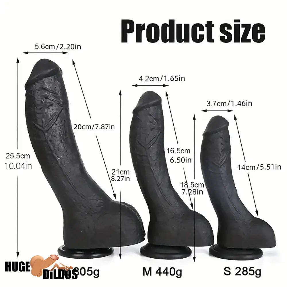 7.28in 8.27in 10.04in Soft Real Ebony Big Looking Silicone Cock Anal Dildo