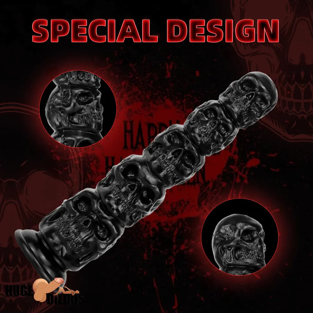 8.668in 11.86in 7.87in 11.02in Pumpkin Skull Odd Head Big Black Cock Dildo