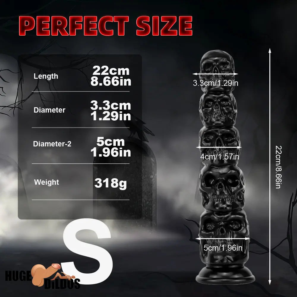 8.668in 11.86in 7.87in 11.02in Pumpkin Skull Odd Head Big Black Cock Dildo