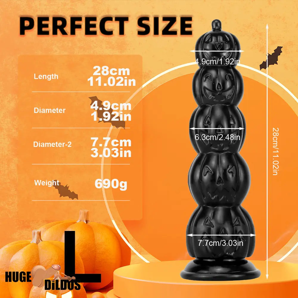 8.668in 11.86in 7.87in 11.02in Pumpkin Skull Odd Head Big Black Cock Dildo