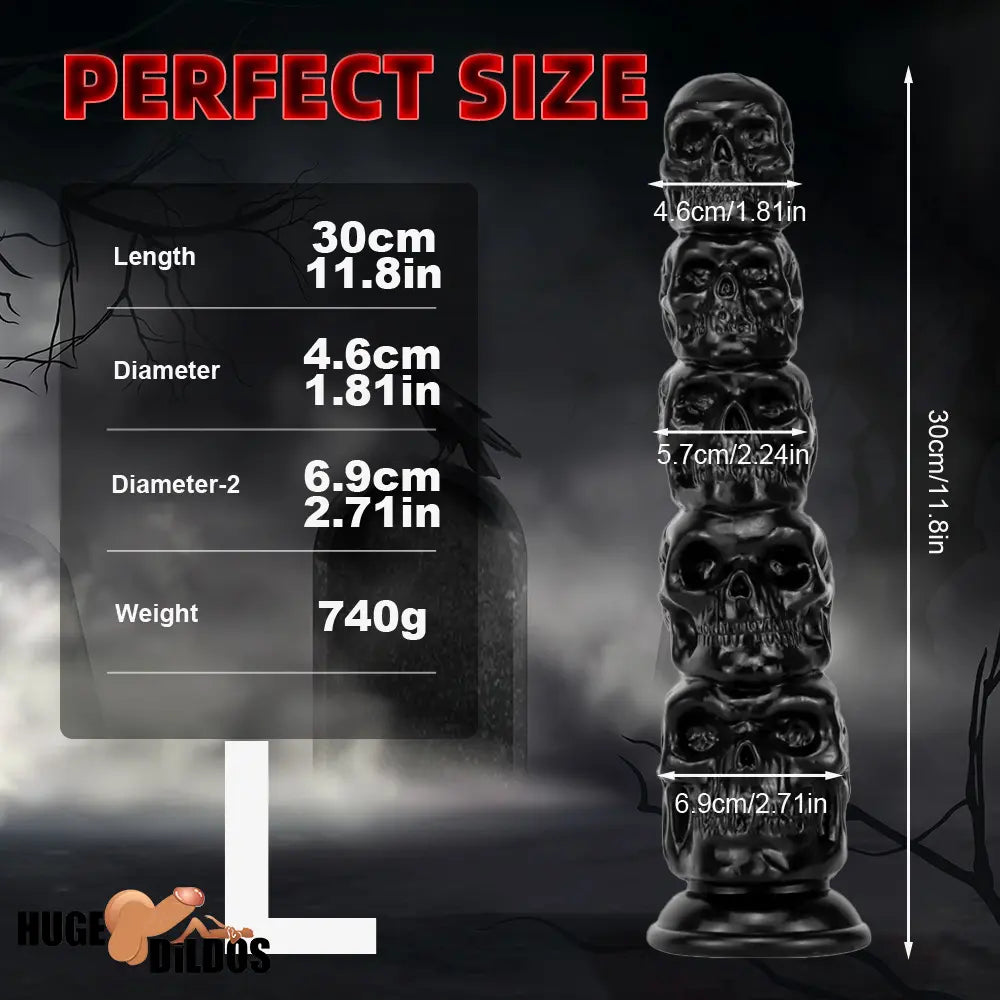8.668in 11.86in 7.87in 11.02in Pumpkin Skull Odd Head Big Black Cock Dildo