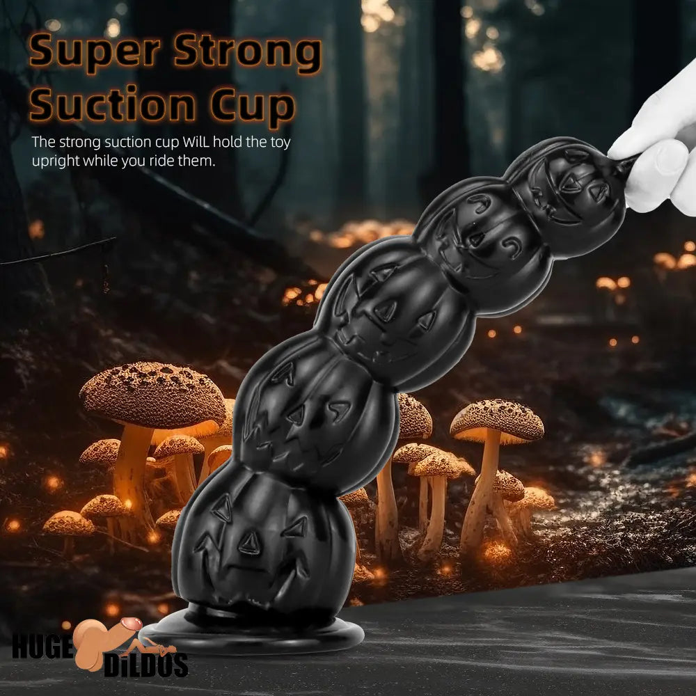 8.668in 11.86in 7.87in 11.02in Pumpkin Skull Odd Head Big Black Cock Dildo