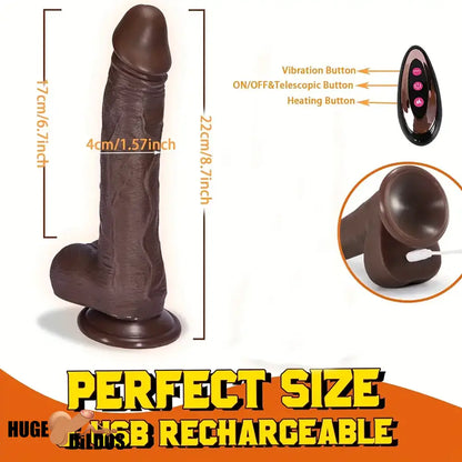 8.7in Silicone 4in1 Heating Thrusting Vibrating Rotation Remote Auto Dildo