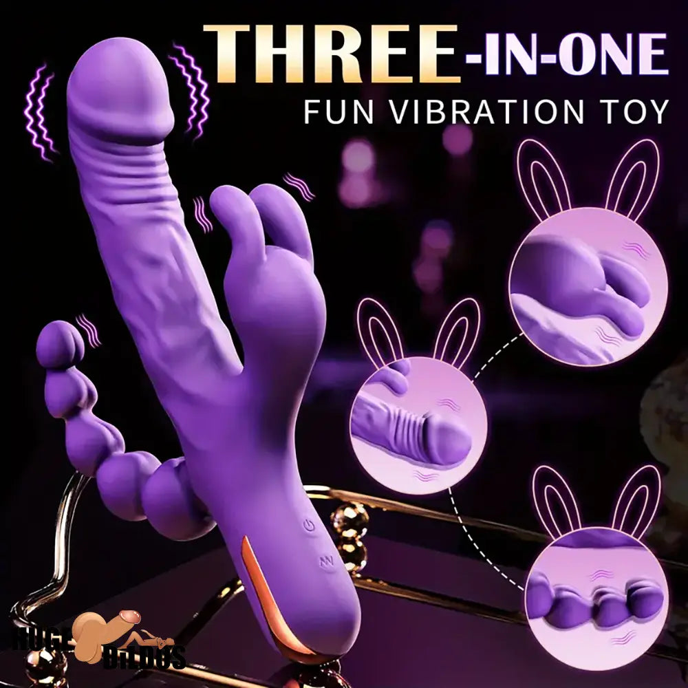 9.5in Silicone 3in1 Soft Vibrating Electric Dildo Rabbit Vibrator For Women