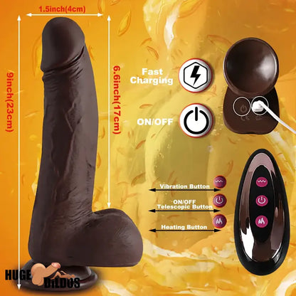 9in Real 4in1 Heating Thrusting Automatic Rotation Remote Control Dildo