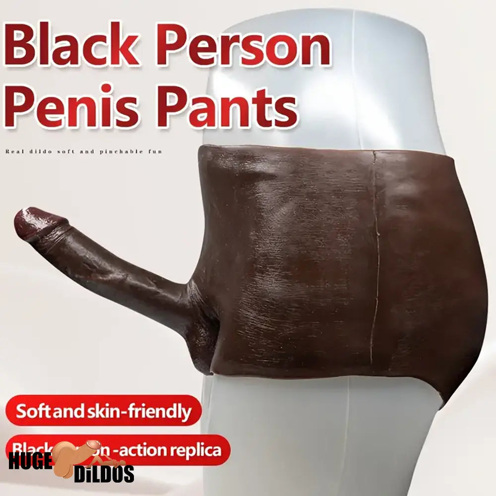 6.29in Wearable Silicone Ebony Hollow Dildo Pants With Builtin Skeleton