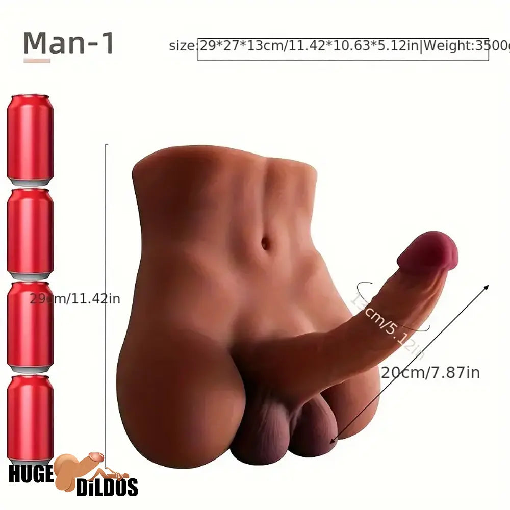 7.87in Premium Realistic Silicone Flexible Dildo Sex Torso With Muscle