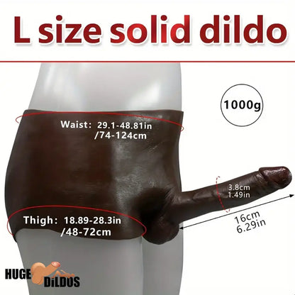6.29in Wearable Silicone Ebony Hollow Dildo Pants With Builtin Skeleton