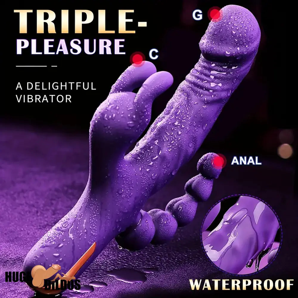 9.5in Silicone 3in1 Soft Vibrating Electric Dildo Rabbit Vibrator For Women
