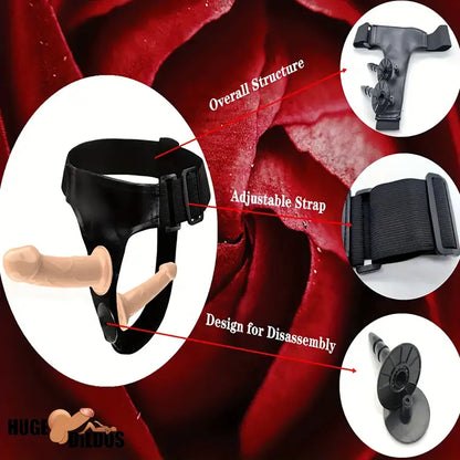 5.9in 7.1in Wearable Adjustable Panty Harness Strap on Dual Real Dildos