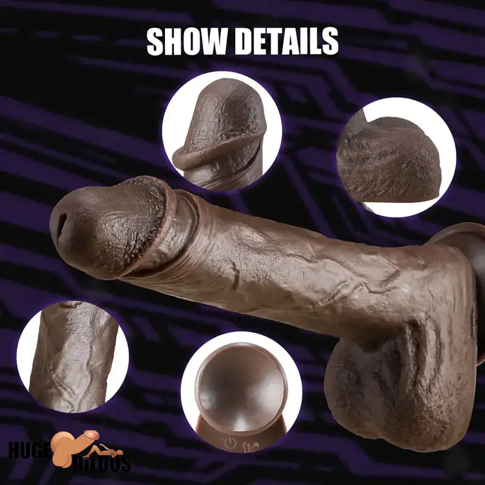 8.7in Ebony 4in1 Heating Thrusting Vibrating Rotation Remote Electric Dildo