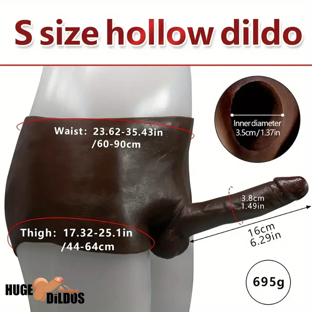 6.29in Wearable Silicone Ebony Hollow Dildo Pants With Builtin Skeleton