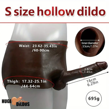 6.29in Wearable Silicone Ebony Hollow Dildo Pants With Builtin Skeleton