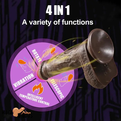 8.7in Ebony 4in1 Heating Thrusting Vibrating Rotation Remote Electric Dildo