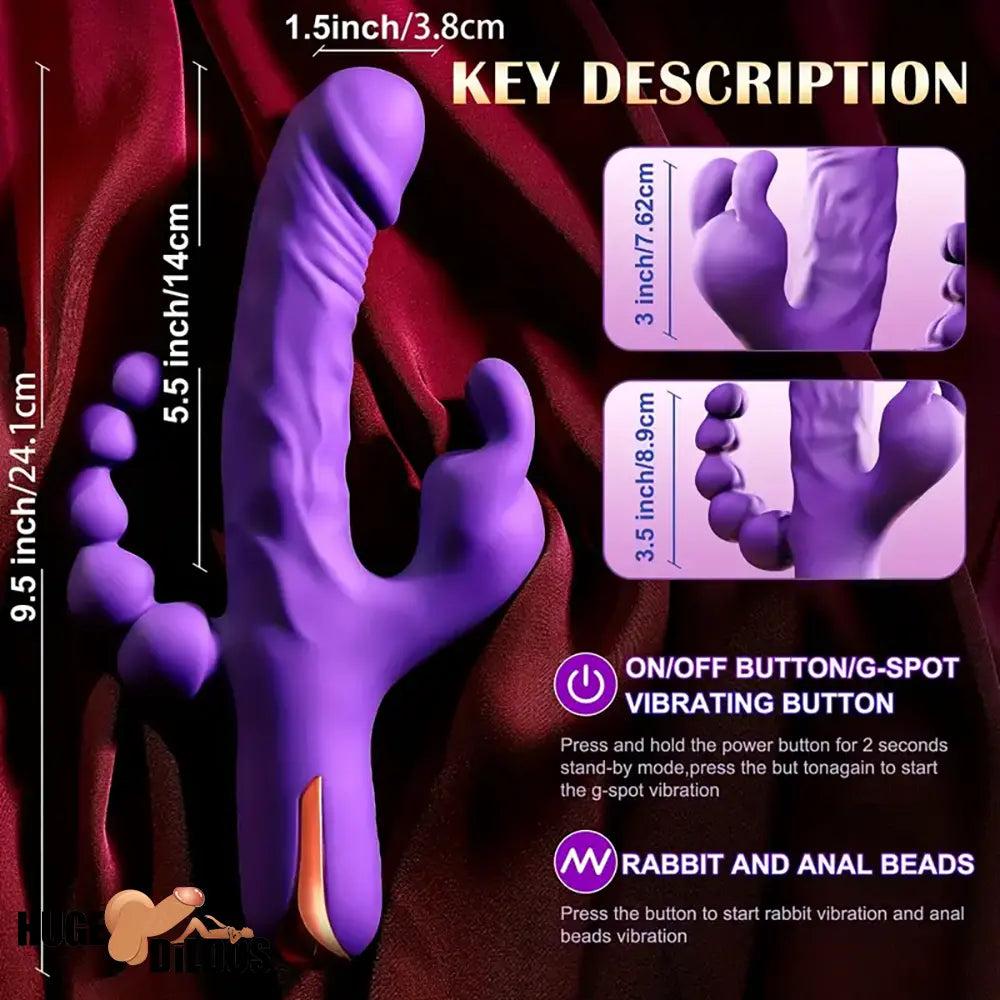 9.5in Silicone 3in1 Soft Vibrating Electric Dildo Rabbit Vibrator For Women