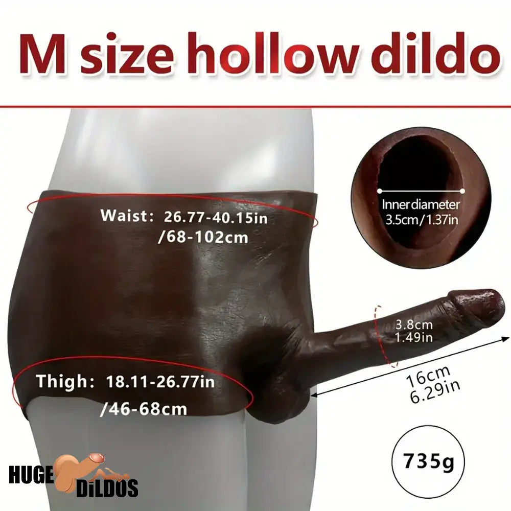 6.29in Wearable Silicone Ebony Hollow Dildo Pants With Builtin Skeleton