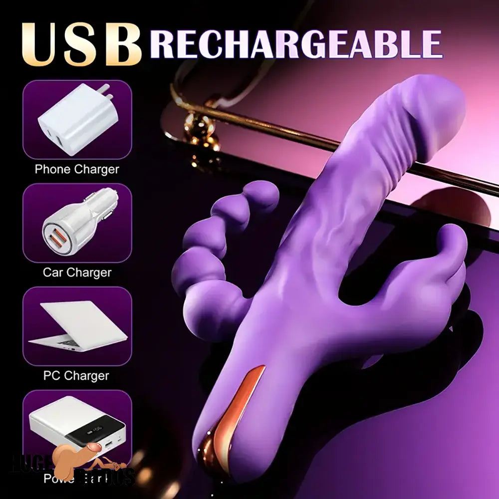 9.5in Silicone 3in1 Soft Vibrating Electric Dildo Rabbit Vibrator For Women