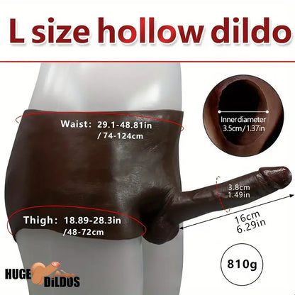 6.29in Wearable Silicone Ebony Hollow Dildo Pants With Builtin Skeleton